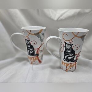 222 Fifth Multicolor Graphic Halloween With Cat Print Mug. Set Of 2